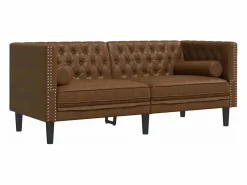 Clicnbuy Sofá Chesterfield de 2 plazas piel de ante sintético marrón Marru00f3n New