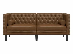 Clicnbuy Sofá Chesterfield de 2 plazas piel de ante sintético marrón Marru00f3n New