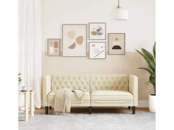 Clicnbuy Sofás Chesterfield|Sofás De Piel Sintética|Sofá Chesterfield de 2 plazas cuero artificial blanco