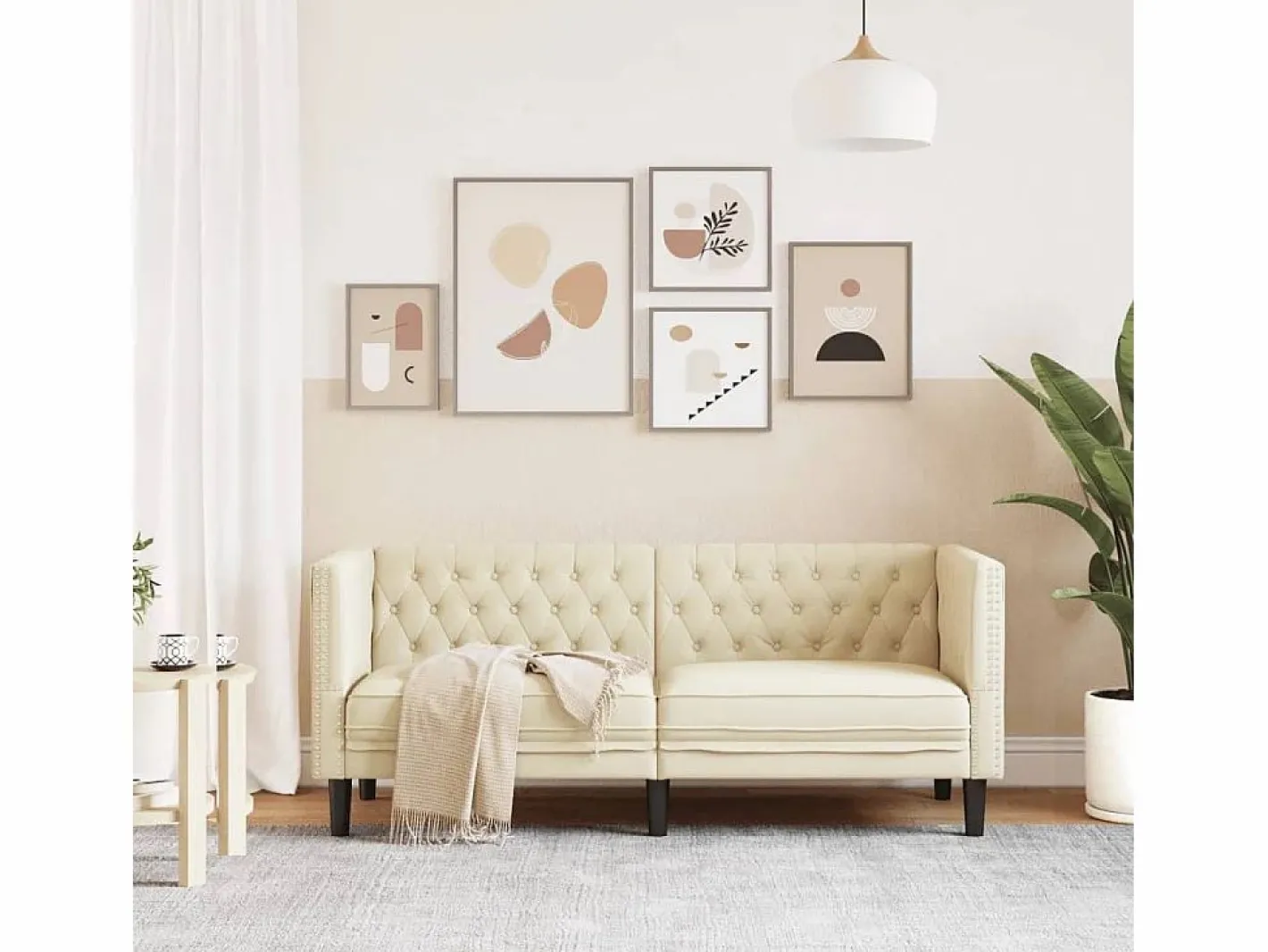 Clicnbuy Sofás Chesterfield|Sofás De Piel Sintética|Sofá Chesterfield de 2 plazas cuero artificial blanco