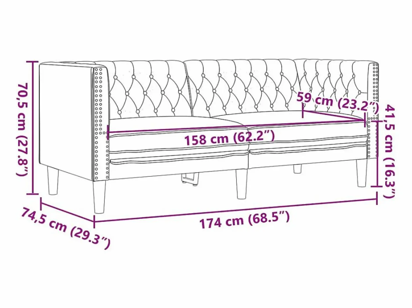 Clicnbuy Sofás Chesterfield|Sofás De Piel Sintética|Sofá Chesterfield de 2 plazas cuero artificial blanco
