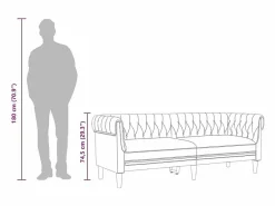 Sofá Chesterfield de 3 plazas tela gris taupe^vidaxl