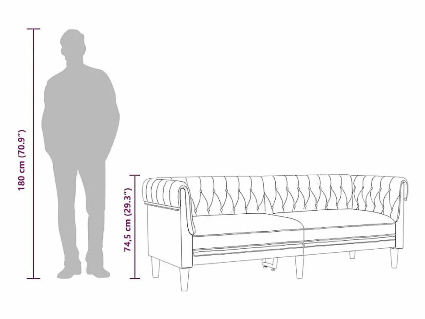 Sofá Chesterfield de 3 plazas tela gris taupe^vidaxl