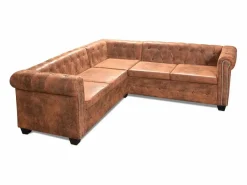 Clicnbuy Sofá Chesterfield de esquina 5 plazas de cuero artificial marrón Marru00f3n Discount