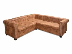 Clicnbuy Sofá Chesterfield de esquina 5 plazas de cuero artificial marrón Marru00f3n Discount