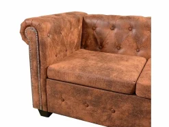 Clicnbuy Sofá Chesterfield de esquina 5 plazas de cuero artificial marrón Marru00f3n Discount