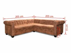 Clicnbuy Sofá Chesterfield de esquina 5 plazas de cuero artificial marrón Marru00f3n Discount
