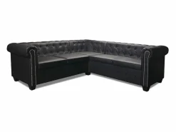 Sofá Chesterfield de esquina 5 plazas de cuero artificial^Clicnbuy Discount