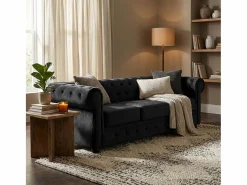 Modus Sofa Sofá Chesterfield de terciopelo de 3 plazas estilo clásico vintage Norwich - Negro Clearance
