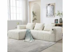DripeX Sofá cónvertible de esquina en tejido Chenille - 3 plazas - con 3 cojines - - 250x158x60cm Beige Online