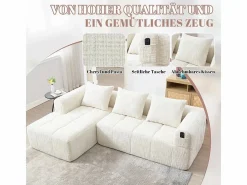 DripeX Sofá cónvertible de esquina en tejido Chenille - 3 plazas - con 3 cojines - - 250x158x60cm Beige Online