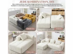 DripeX Sofá cónvertible de esquina en tejido Chenille - 3 plazas - con 3 cojines - - 250x158x60cm Beige Online