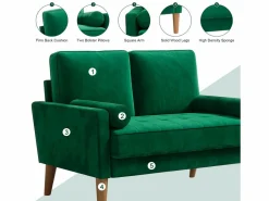 DripeX Sofá con 2 escandinavos 2 asientos, mini sofá de brazo enrollado en terciopelo de loveseat, sillón de sala de estar con reposabrazos, 121x77x87cm - Verde Outlet