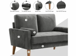 DripeX Sofá con 2 escandinavos 2 plazas, mini sofá de brazo enrollado en terciopelo de loveseat, sillón de sala de estar con reposabrazos, 121x77x87cm - Gris Discount
