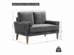 DripeX Sofá con 2 escandinavos 2 plazas, mini sofá de brazo enrollado en terciopelo de loveseat, sillón de sala de estar con reposabrazos, 121x77x87cm - Gris Discount
