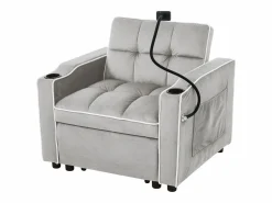 Sillón Cama|Sofá con bolsillo lateral y portavasos soporte móvil confort espuma y terciopelo ideal para apartamento antiguo y blanco