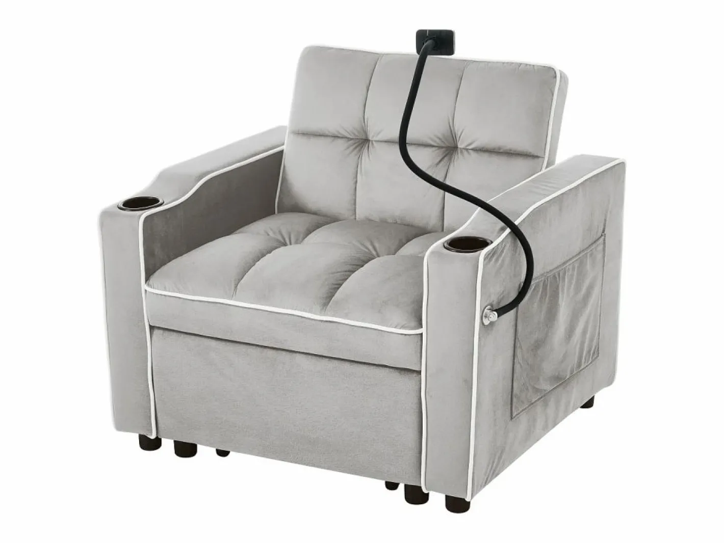 Sillón Cama|Sofá con bolsillo lateral y portavasos soporte móvil confort espuma y terciopelo ideal para apartamento antiguo y blanco