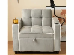 Sillón Cama|Sofá con bolsillo lateral y portavasos soporte móvil confort espuma y terciopelo ideal para apartamento antiguo y blanco