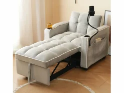 Sillón Cama|Sofá con bolsillo lateral y portavasos soporte móvil confort espuma y terciopelo ideal para apartamento antiguo y blanco
