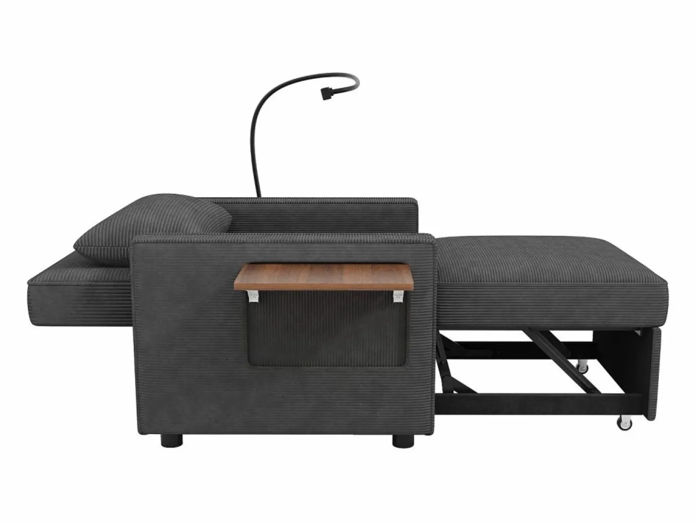 OKWISH Sofá convertible con puerto USB y soporte para teléfono, respaldo ajustable - Pana oscuro Gris Best