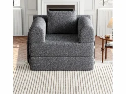Sofá convertible con reposabrazos acolchados y bolsillos laterales, estructura de metal - Chenilla^OKWISH Sale