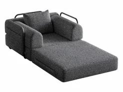Sofá convertible con reposabrazos acolchados y bolsillos laterales, estructura de metal - Chenilla^OKWISH Sale
