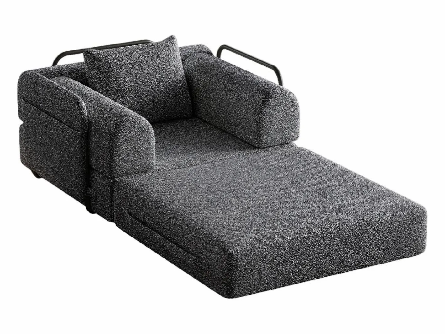 Sofá convertible con reposabrazos acolchados y bolsillos laterales, estructura de metal - Chenilla^OKWISH Sale