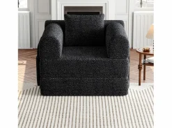 OKWISH Sillón Cama|Sofá convertible con reposabrazos acolchados y bolsillos laterales, estructura de metal - Chenilla negra