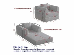 OKWISH Sillón Cama|Sofá convertible con reposabrazos acolchados y bolsillos laterales, estructura de metal - Chenilla negra