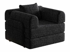 OKWISH Sillón Cama|Sofá convertible con reposabrazos acolchados y bolsillos laterales, estructura de metal - Chenilla negra