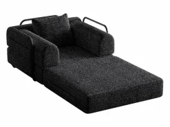 OKWISH Sillón Cama|Sofá convertible con reposabrazos acolchados y bolsillos laterales, estructura de metal - Chenilla negra
