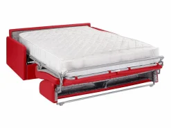 Vente-unique Sofás De Piel Sintética|Sofá convertible exprés polipiel roja asiento viscoelástico 160 cm colchón 22 cm CALIFE