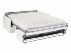 Vente-unique Sofá convertible exprés polipiel asiento viscoelástico 160 cm colchón 18 cm CALIFE Blanco Discount
