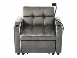 OKWISH Sofá Cama|Sofá convertible individual de terciopelo oscuro con soporte para teléfono y portavasos, ideal para salón y dormitorio