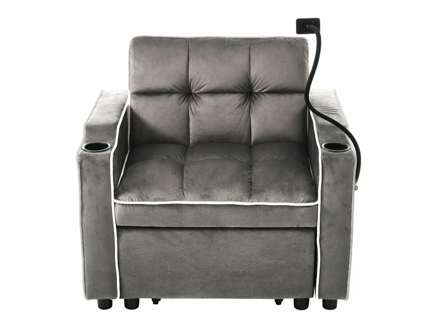 OKWISH Sofá Cama|Sofá convertible individual de terciopelo oscuro con soporte para teléfono y portavasos, ideal para salón y dormitorio