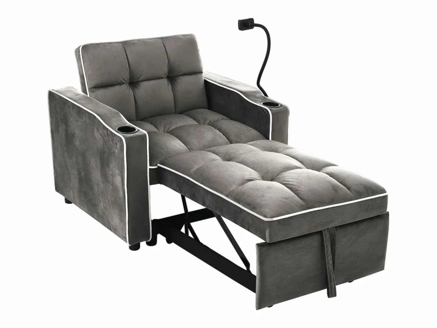 OKWISH Sofá Cama|Sofá convertible individual de terciopelo oscuro con soporte para teléfono y portavasos, ideal para salón y dormitorio