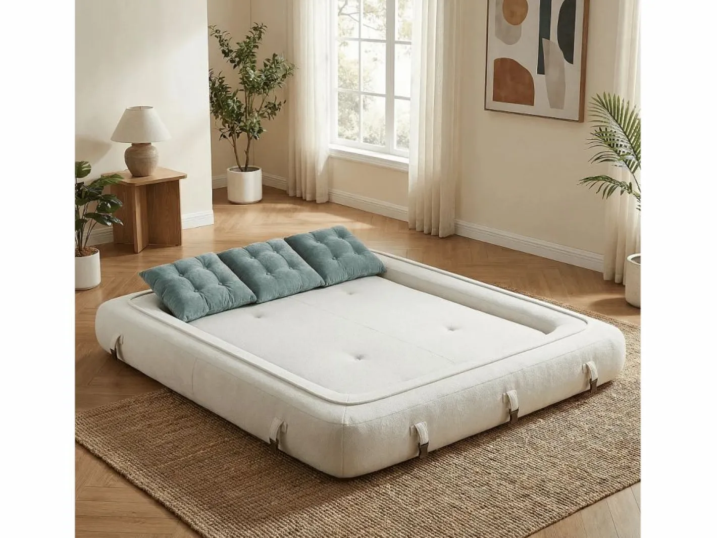 Sofá convertible Okoa 2 plazas - blanco y salvia Blanco roto Clearance