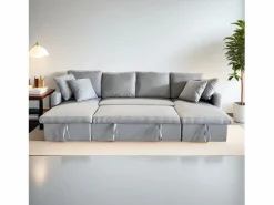 Concept-Usine Sofá convertible panorámico 4 plazas en tejido con box MAHÉ - Gris claro Discount