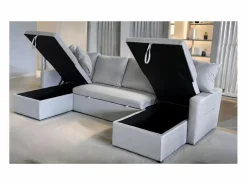Concept-Usine Sofá convertible panorámico 4 plazas en tejido con box MAHÉ - Gris claro Discount