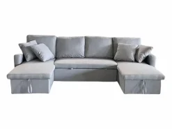 Concept-Usine Sofá convertible panorámico 4 plazas en tejido con box MAHÉ - Gris claro Discount