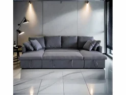 Sofá convertible panorámico 4 plazas con box en tejido MAHÉ - oscuro^Concept-Usine New