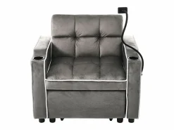 Sillón Cama|Sofá de 1 plaza - Sillón con portavasos y soporte para teléfono - terciopelo oscuro