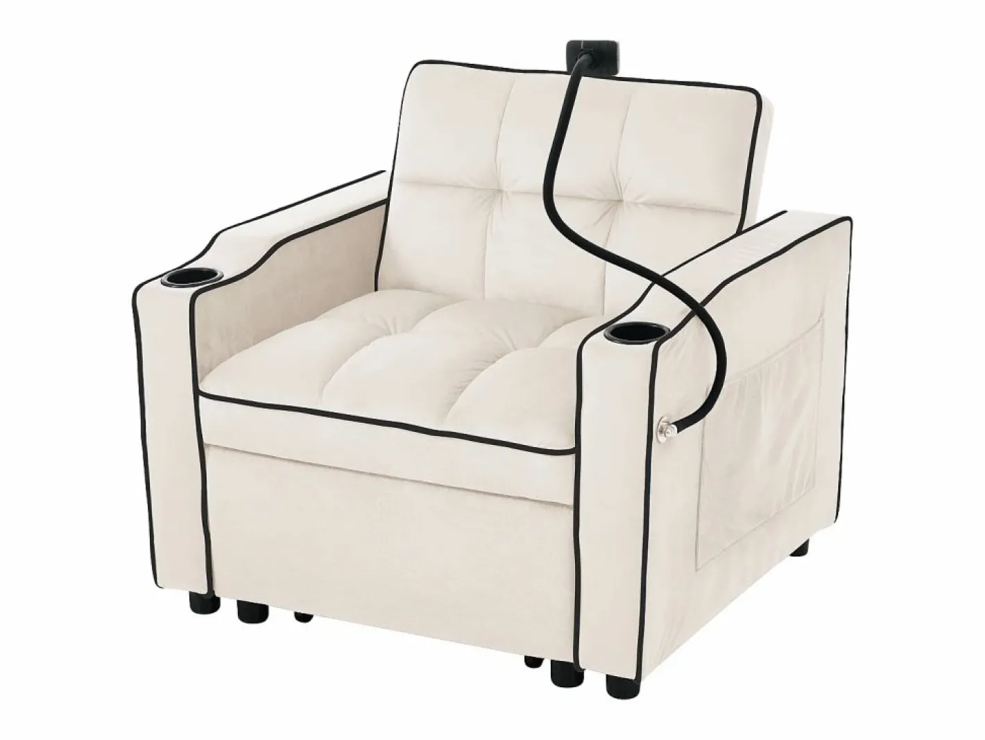 Sofá de 1 plaza - Sillón con portavasos y soporte para teléfono - terciopelo^ Discount