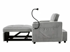 Sillón Cama|Sofá de 1 plaza - Sillón con portavasos y soporte para teléfono - terciopelo gris y blanco