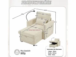 Sofá de 1 plaza con 2 bolsillos laterales - Sofá de salón con soporte para teléfono y espacio de almacenamiento oculto - chenilla^ New