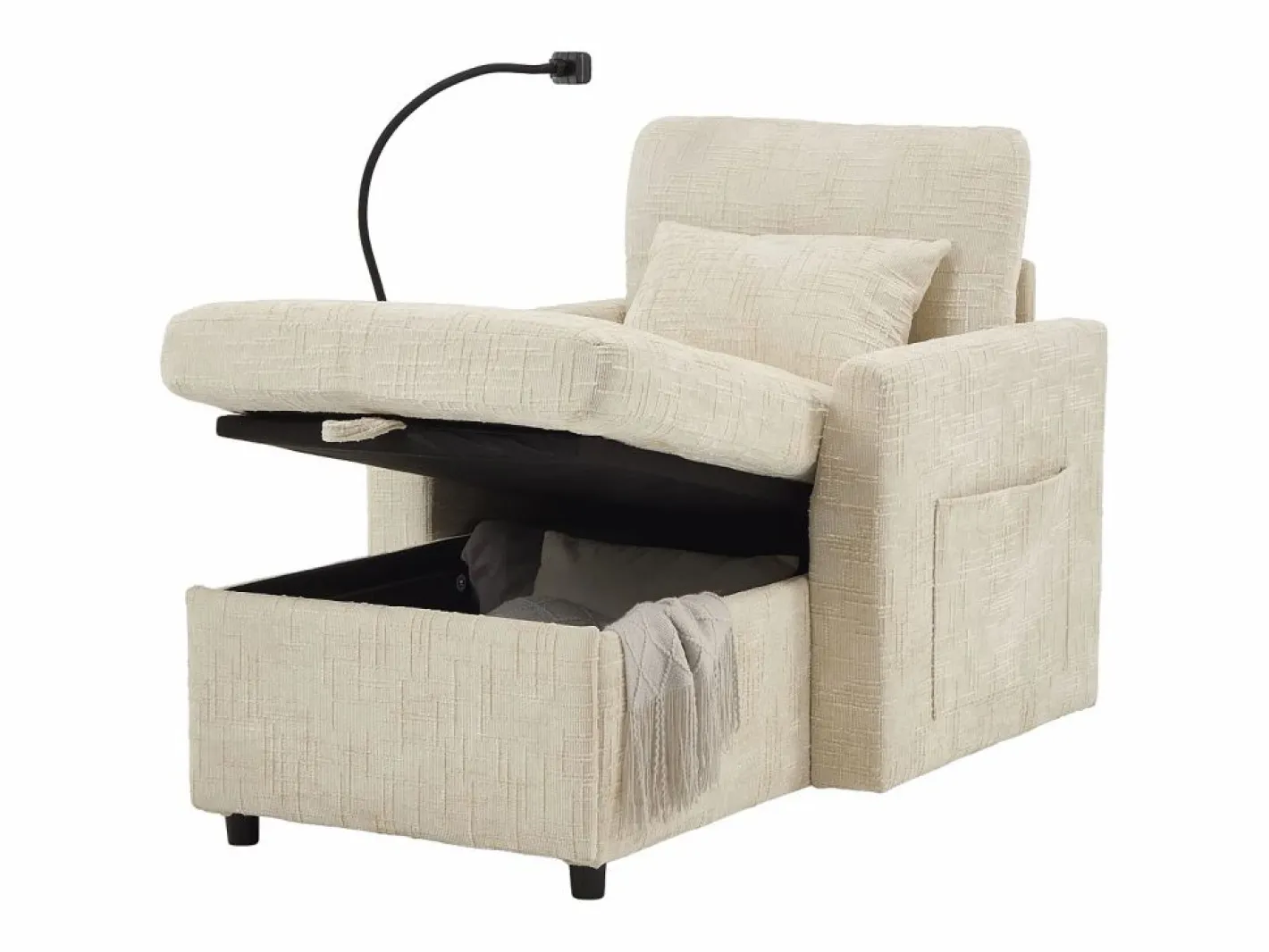 Sofá de 1 plaza con 2 bolsillos laterales - Sofá de salón con soporte para teléfono y espacio de almacenamiento oculto - chenilla^ New