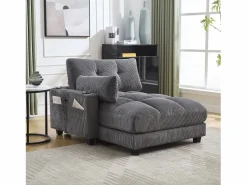 Sofá de 1 plaza con reposabrazos - Sofá relax con 2 portavasos y bolsillos laterales - pana Gris Online