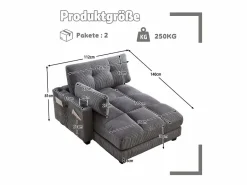 Sofá de 1 plaza con reposabrazos - Sofá relax con 2 portavasos y bolsillos laterales - pana Gris Online