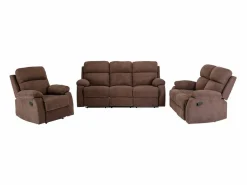 Vente-unique Conjunto Sofá Y Sillón|Sofá de 3 plazas, 2 plazas + sillón tela marrón TOLZANO
