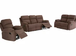 Vente-unique Conjunto Sofá Y Sillón|Sofá de 3 plazas, 2 plazas + sillón tela marrón TOLZANO
